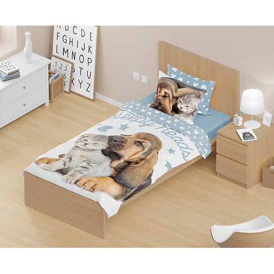 Biancheria da letto per bambini 140x200 cm + 70x90 cm Cucciolo e gattino