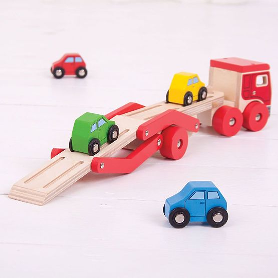 Bigjigs Toys Camion di legno con macchinine