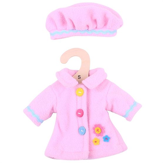 Bigjigs Toys Cappottino rosa con bottoni per bambola 28 cm