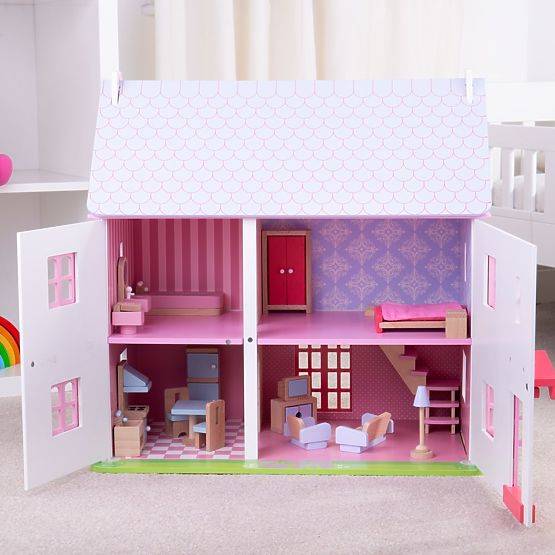 Bigjigs Toys Casa delle bambole rosa