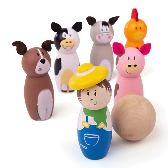 Bigjigs Toys Fattoria di birilli in legno