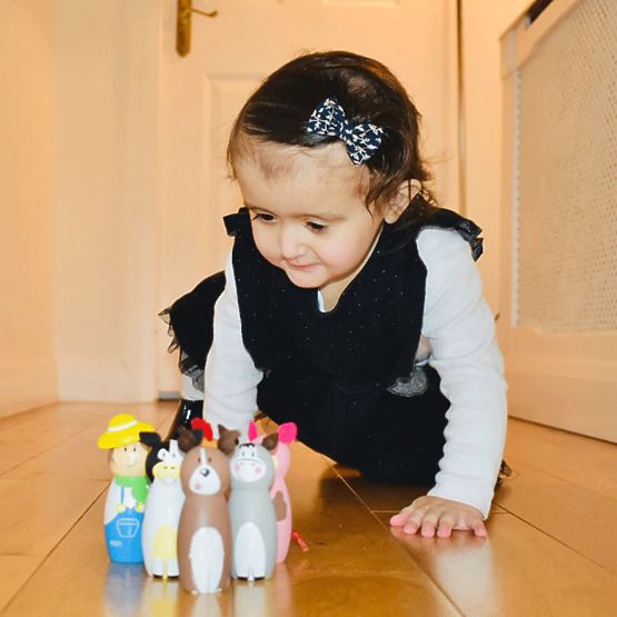 Bigjigs Toys Fattoria di birilli in legno