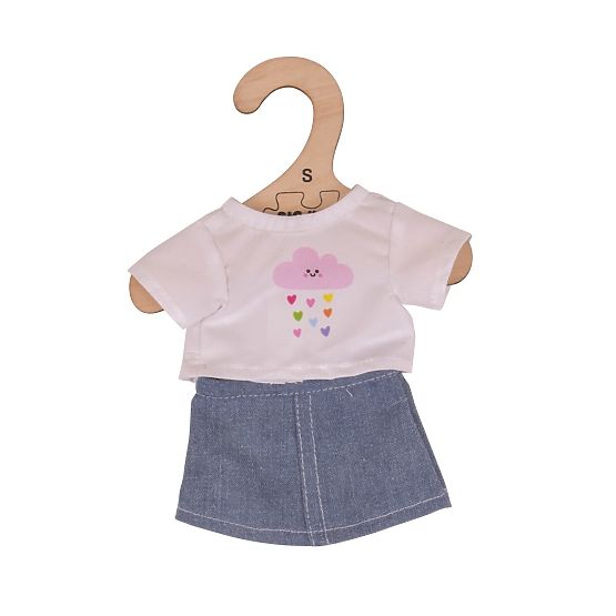 Bigjigs Toys Maglietta bianca con gonna di jeans per bambola 28cm