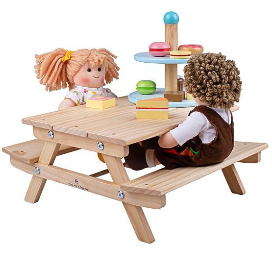 Bigjigs Toys Panchina da picnic in legno per bambole