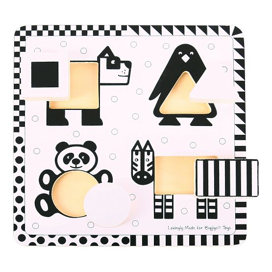 Bigjigs Toys Puzzle con inserti in legno forme bianche e nere 1