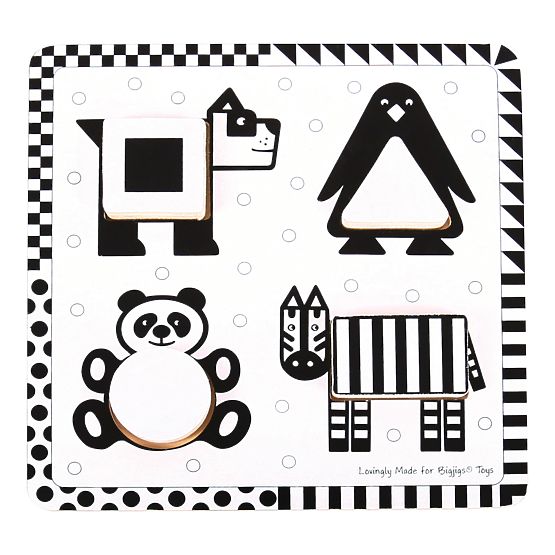 Bigjigs Toys Puzzle con inserti in legno forme bianche e nere 1