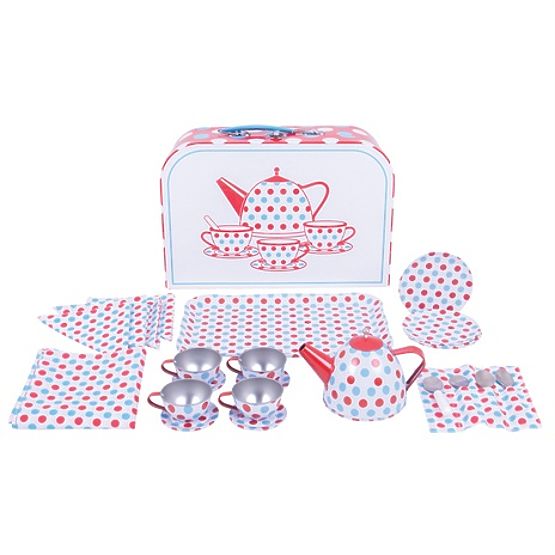 Bigjigs Toys Servizio da tè a pois in valigetta