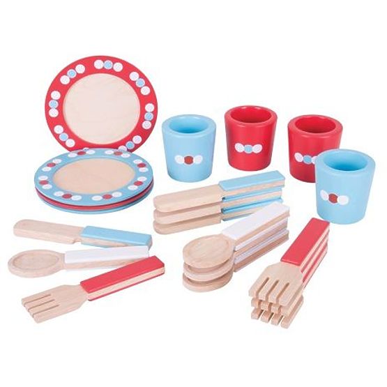 Bigjigs Toys Servizio da tavola in legno a pois