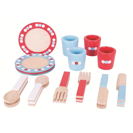 Bigjigs Toys Servizio da tavola in legno a pois
