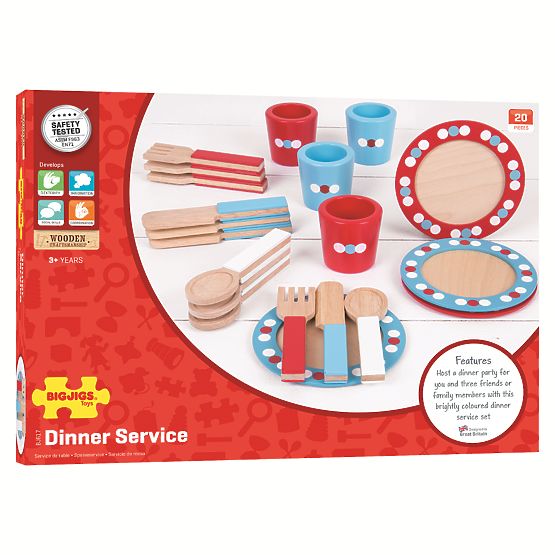Bigjigs Toys Servizio da tavola in legno a pois
