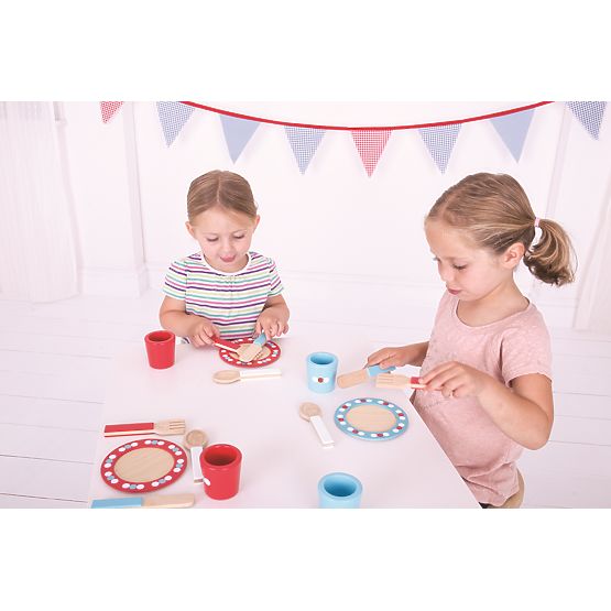 Bigjigs Toys Servizio da tavola in legno a pois