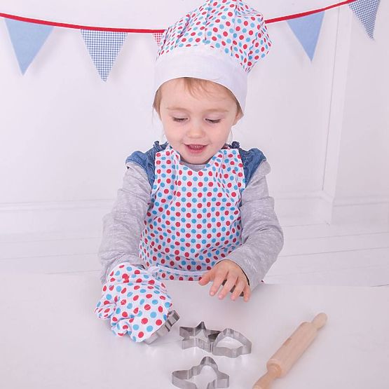 Bigjigs Toys Set da cucina con grembiule a pois