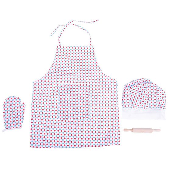 Bigjigs Toys Set da cucina con grembiule a pois