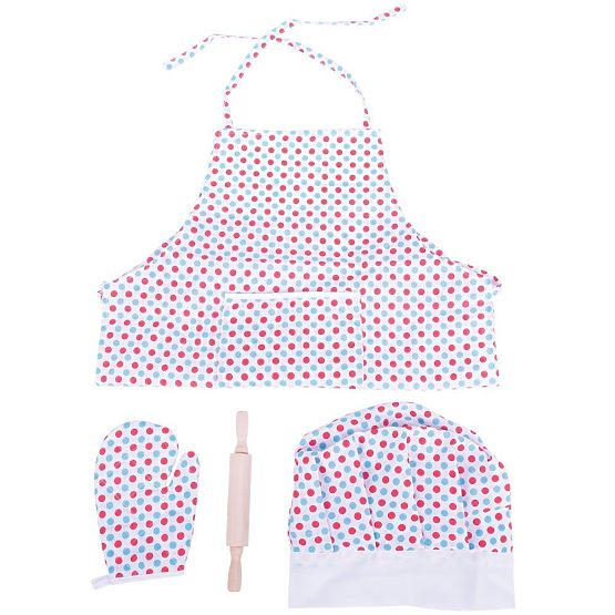 Bigjigs Toys Set da cucina con grembiule a pois
