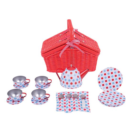 Bigjigs Toys Set da tè a pois nel cesto da picnic
