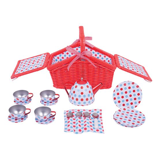 Bigjigs Toys Set da tè a pois nel cesto da picnic