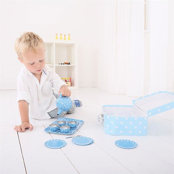 Bigjigs Toys Set da tè blu a pois