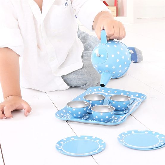 Bigjigs Toys Set da tè blu a pois