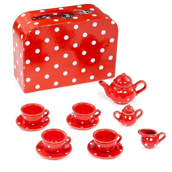 Bigjigs Toys Set da tè rosso a pois