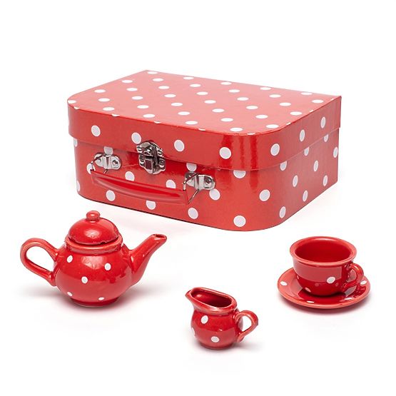 Bigjigs Toys Set da tè rosso a pois