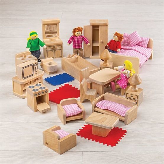 Bigjigs Toys Set di mobili per casa delle bambole e personaggi della famiglia