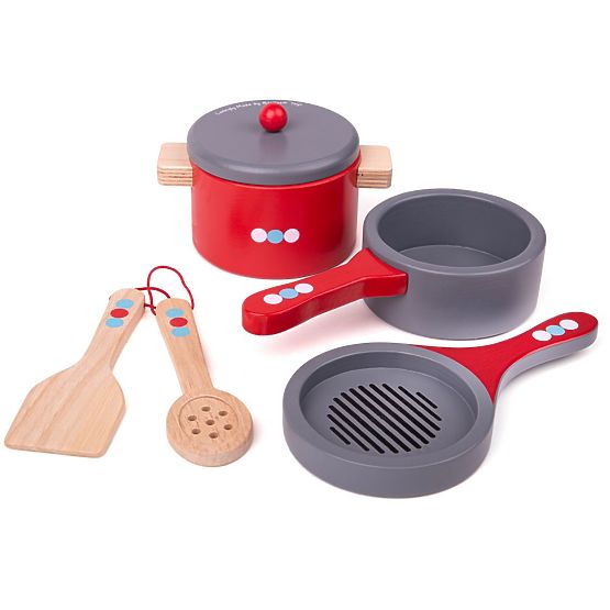 Bigjigs Toys Set di stoviglie in legno a pois
