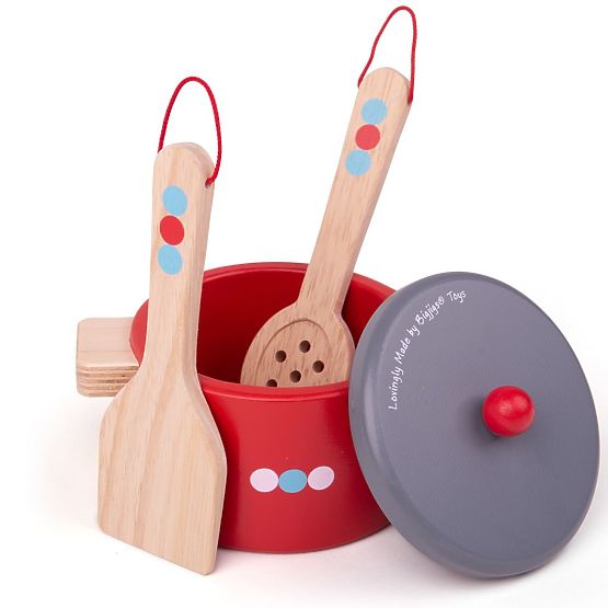 Bigjigs Toys Set di stoviglie in legno a pois