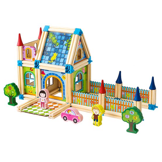 Blocchi di costruzione in legno per costruire una casetta 6 in 1 ECOTOYS