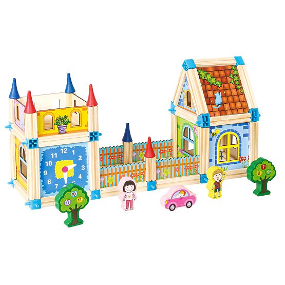 Blocchi di costruzione in legno per costruire una casetta 6 in 1 ECOTOYS
