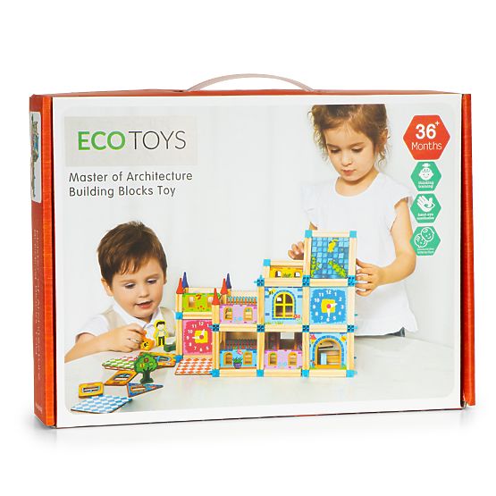 Blocchi di costruzione in legno per costruire una casetta 6 in 1 ECOTOYS