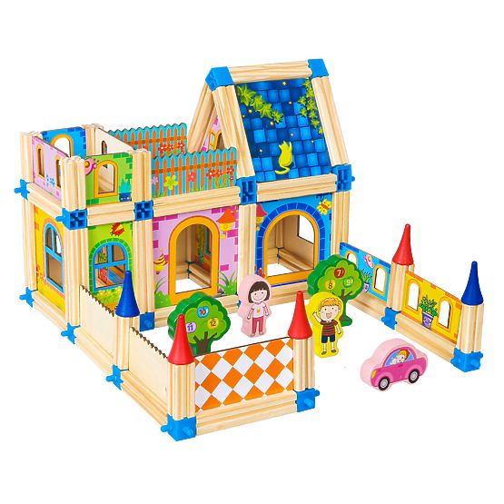 Blocchi di costruzione in legno per costruire una casetta 6 in 1 ECOTOYS
