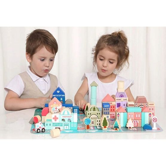 Blocchi educativi in legno città con base 115 pezzi ECOTOYS
