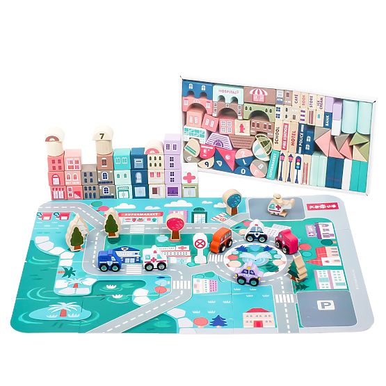Blocchi educativi in legno città con base 115 pezzi ECOTOYS