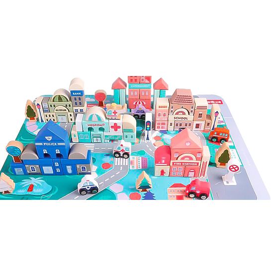 Blocchi educativi in legno città con base 115 pezzi ECOTOYS