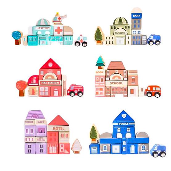 Blocchi educativi in legno città con base 115 pezzi ECOTOYS