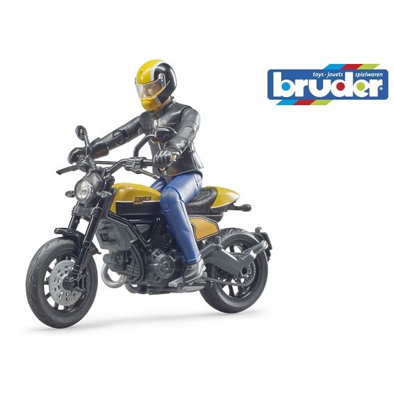 Bruder 63053 BWORLD Motocicletta Scrambler Ducati Cafe Racer con pilota