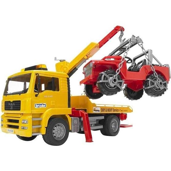 Bruder Camion MAN con carro attrezzi e Jeep