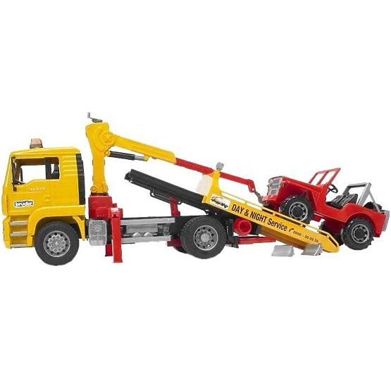 Bruder Camion MAN con carro attrezzi e Jeep