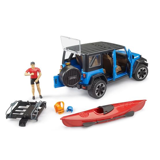 Bruder Jeep Wrangler Rubicon con kayak e figurina 1:16