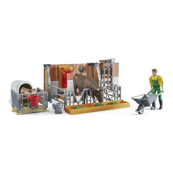 Bruder Stalla per bovini con figurine e accessori