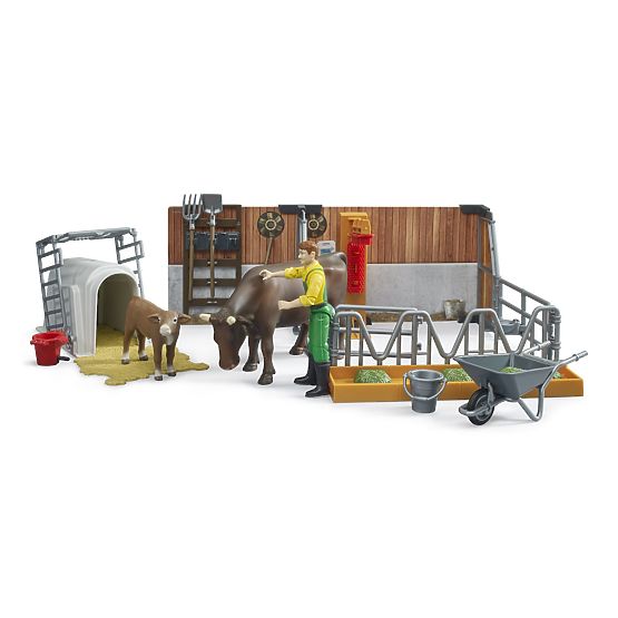 Bruder Stalla per bovini con figurine e accessori