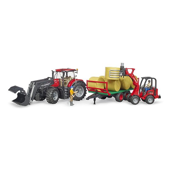 Bruder Trattore Case IH Optum 300 CVX con caricatore frontale e trasportatore per balle
