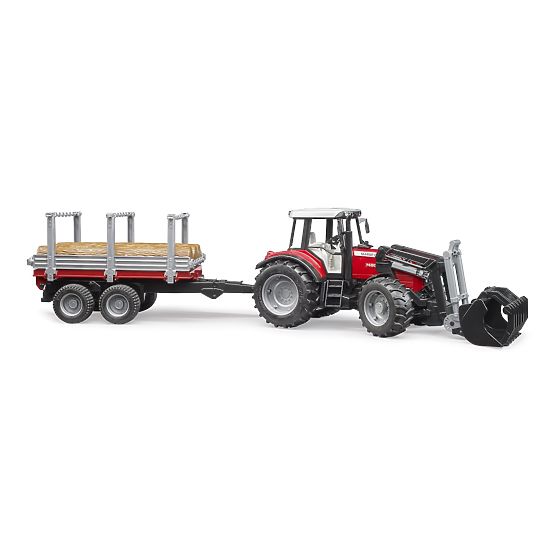 Bruder Trattore Massey Ferguson 7480 con caricatore frontale e trasportatore di tronchi