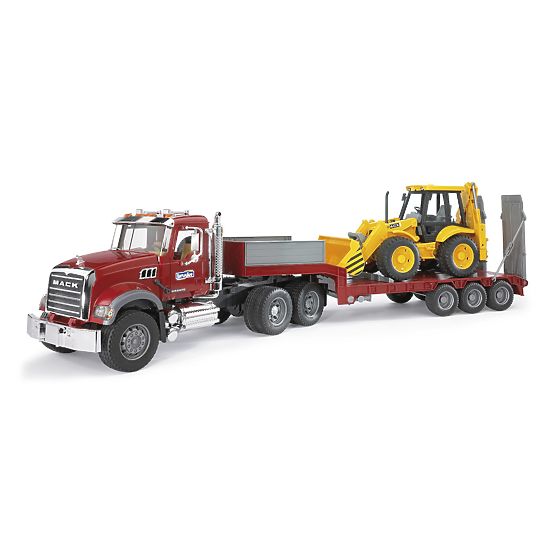 Camion Bruder MACK Granit con rimorchio e trattore JCB