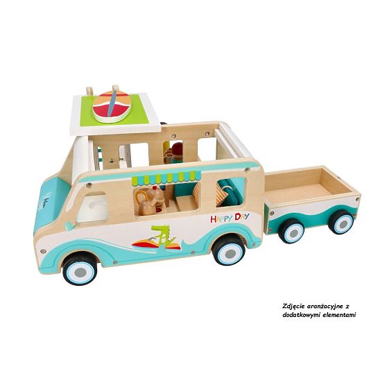Caravan in legno con rimorchio e accessori