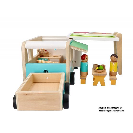 Caravan in legno con rimorchio e accessori