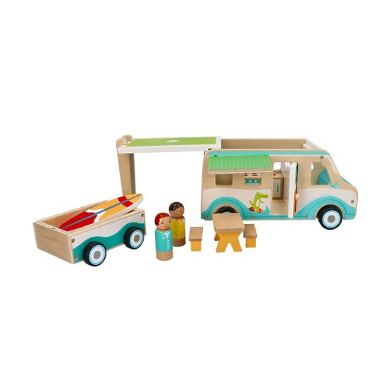 Caravan in legno con rimorchio e accessori