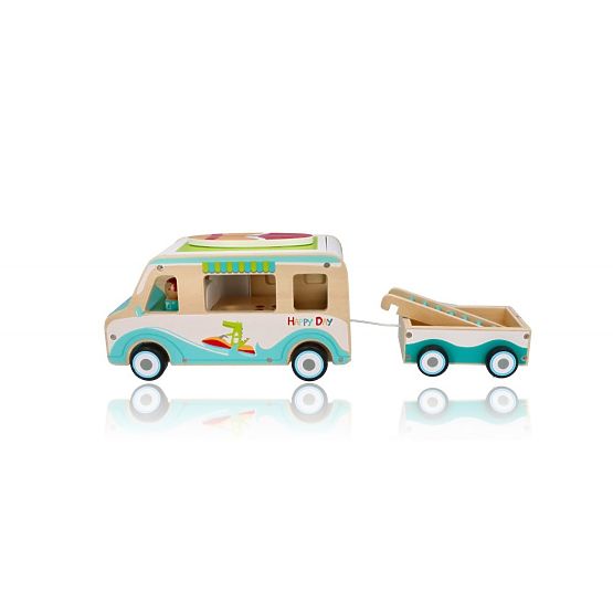 Caravan in legno con rimorchio e accessori