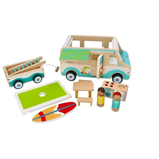 Caravan in legno con rimorchio e accessori