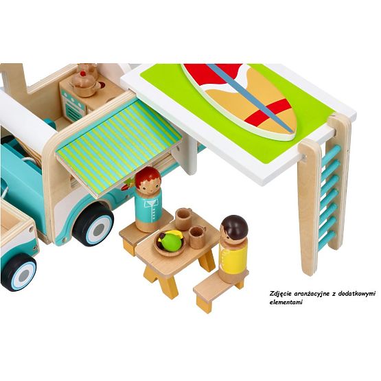 Caravan in legno con rimorchio e accessori